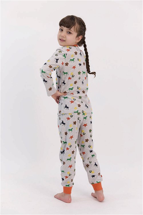 U.S. Polo Assn Yıldızlı Bejmelanj Kız Çocuk Pijama Takımı