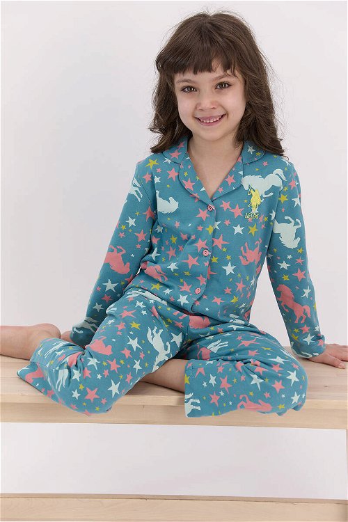 U.S. Polo Assn Yıldızlı Koyu Petrol Gömlek Pijama Takımı