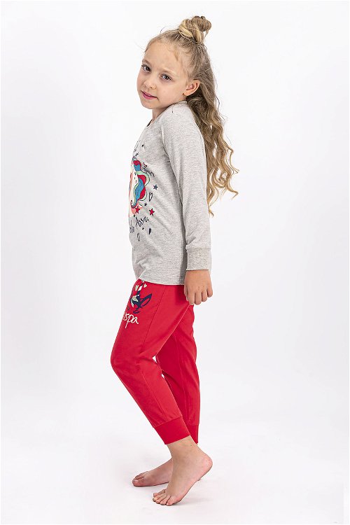 U.S. Polo Assn Lisanslı Bejmelanj Kız Çocuk Pijama Takımı