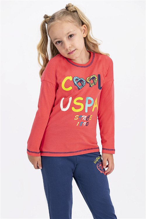 U.S. Polo Assn Lisanslı Nar Çiçeği Kız Çocuk Pijama Takımı