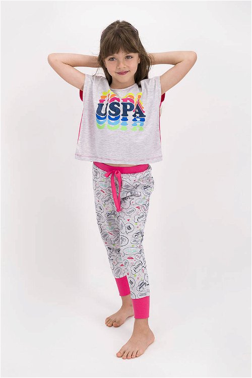 U.S. Polo Lisanslı Karmelanj Kız Çocuk Kısa Kol Pijama Takımı