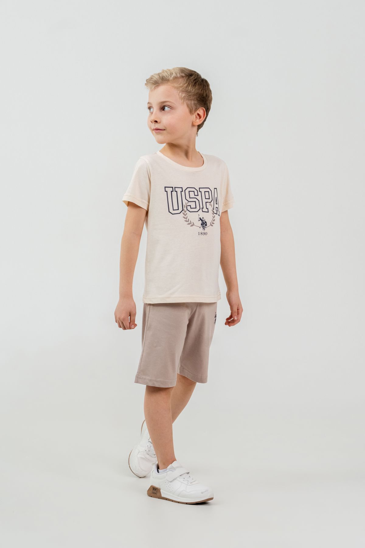 U.S. Polo Assn - U.S. Polo Assn. Erkek Çocuk Krem Bermuda Takım