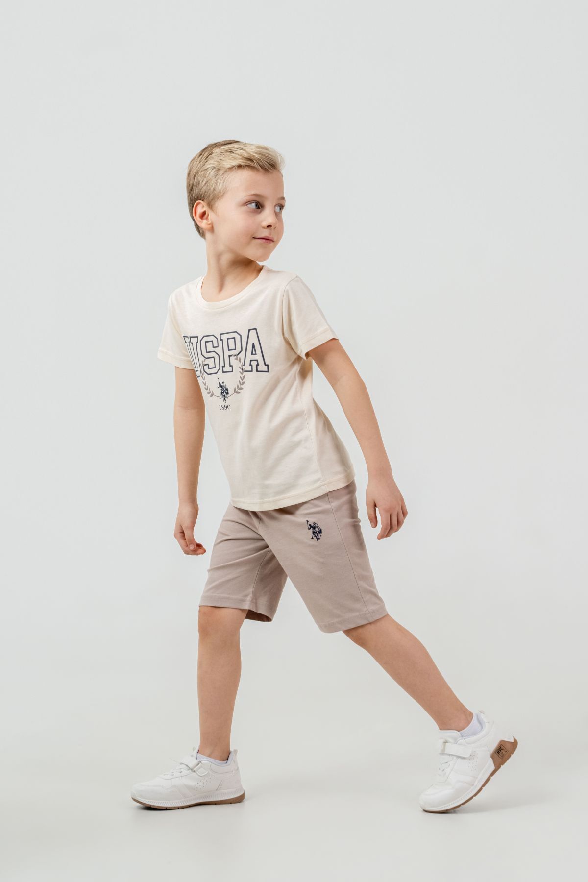 U.S. Polo Assn - U.S. Polo Assn. Erkek Çocuk Krem Bermuda Takım (1)