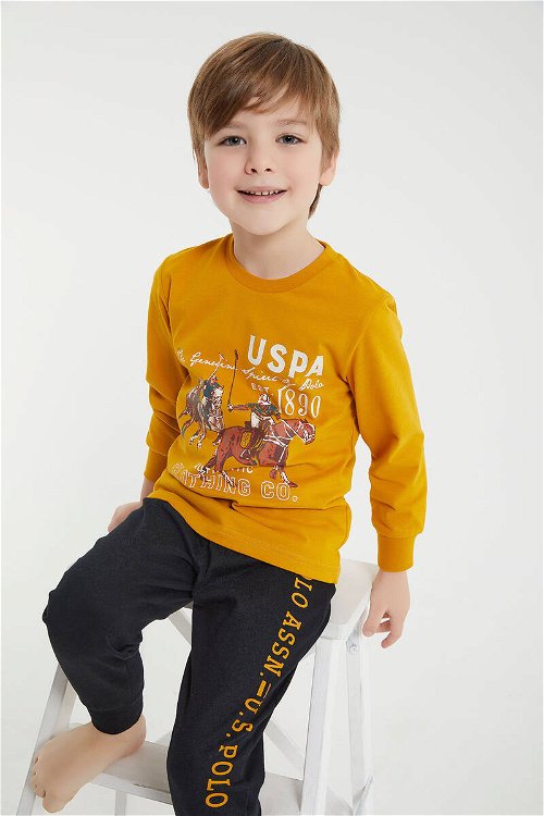 U.S.Polo Assn Lisanslı Authentic Hardal Erkek Çocuk Uzun Kol Pijama Takım