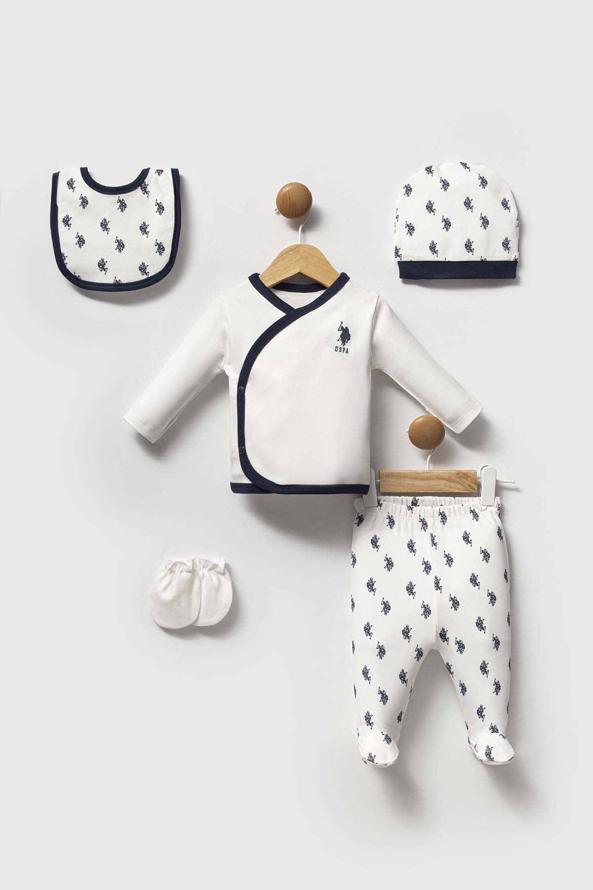 U.S. Polo Assn - U.S. Polo Assn Erkek Bebek Beyaz 5'li Hastane Çıkışı