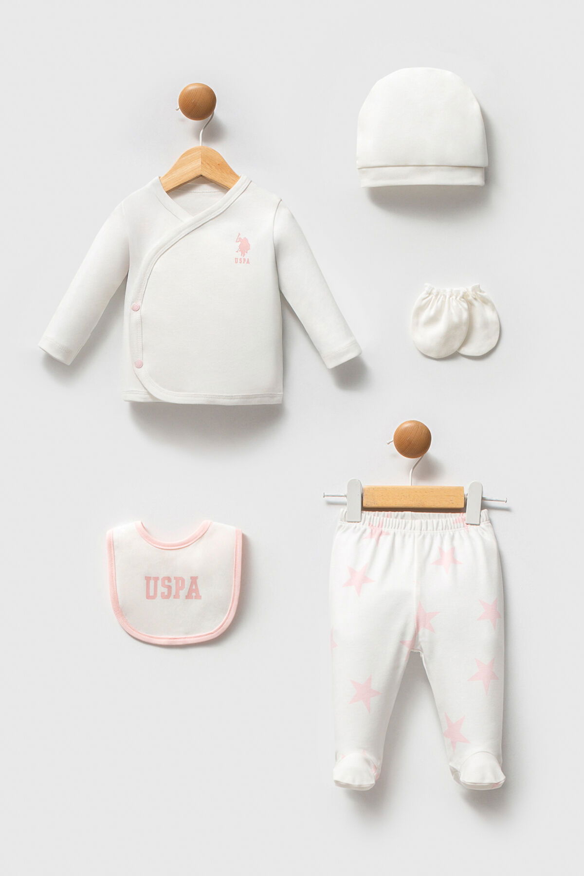 U.S. Polo Assn - U.S. Polo Assn Kız Bebek Beyaz 5'li Hastane Çıkışı