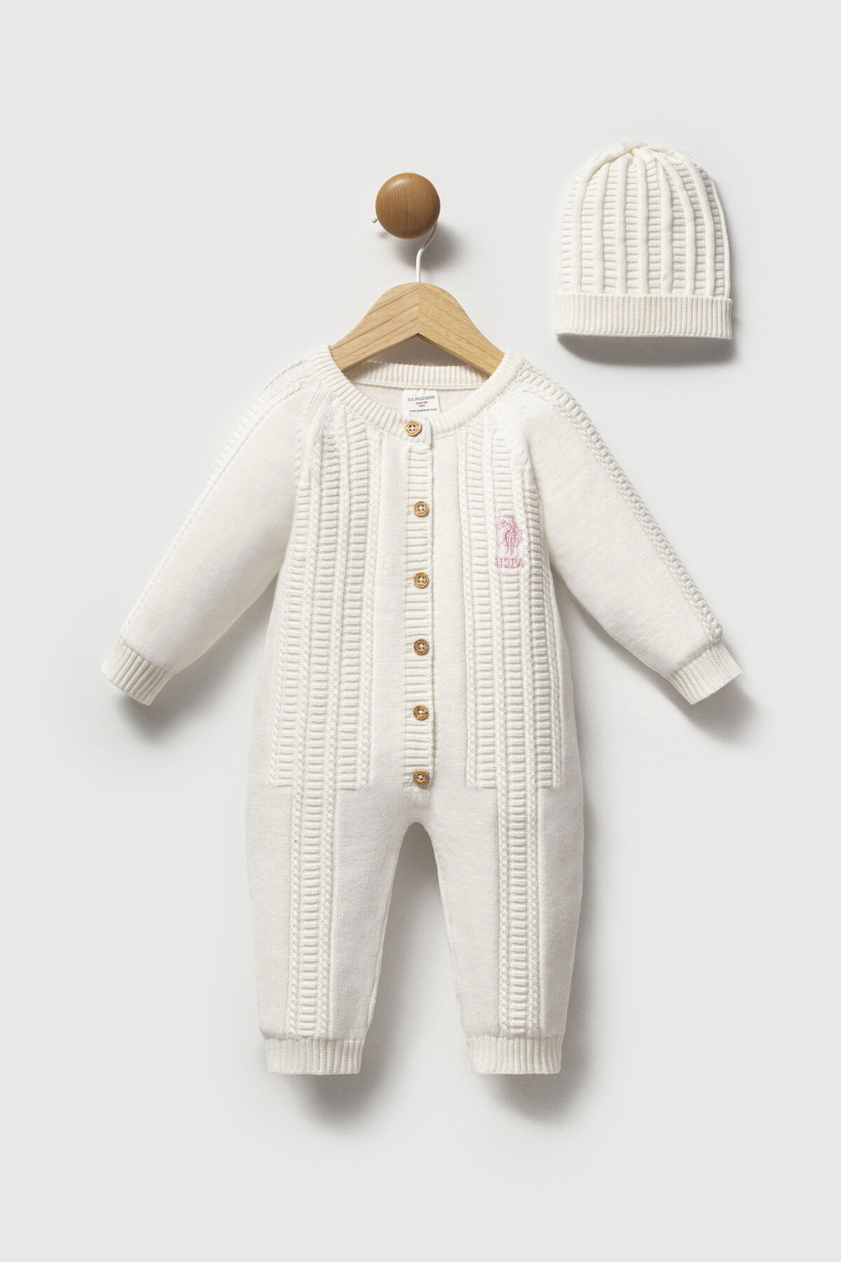 U.S. Polo Assn - U.S Polo Assn Kız Bebek Krem Tulum