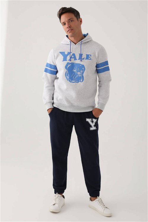 Yale Kar Melanj Kapüşonlu Ön Baskı Erkek Sweatshirt