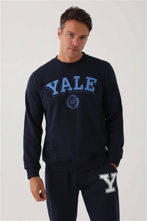 Yale Lacivert Bisiklet Yaka Erkek Sweatshirt