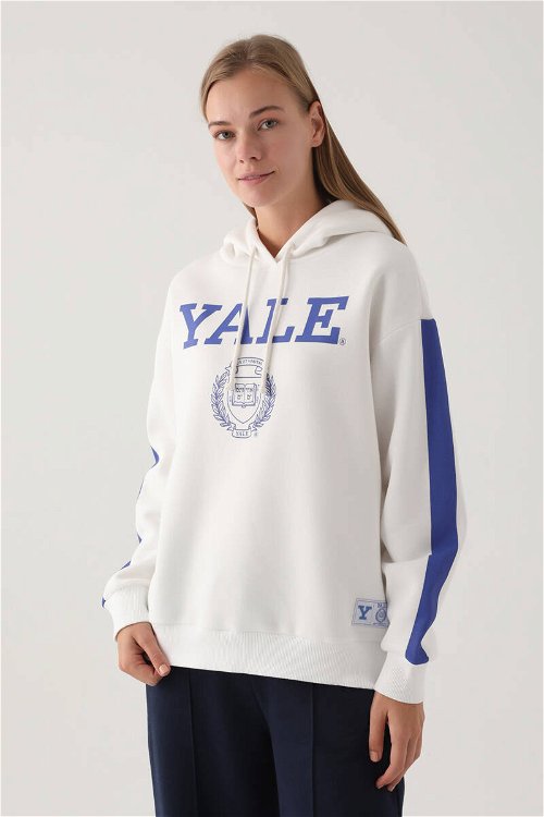 Yale Krem Baskılı Kapüşonlu Kadın Sweatshirt