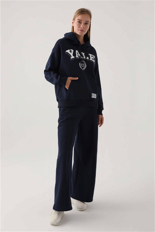 Yale Lacivert Kapüşonlu Cep Detay Kadın Sweatshirt